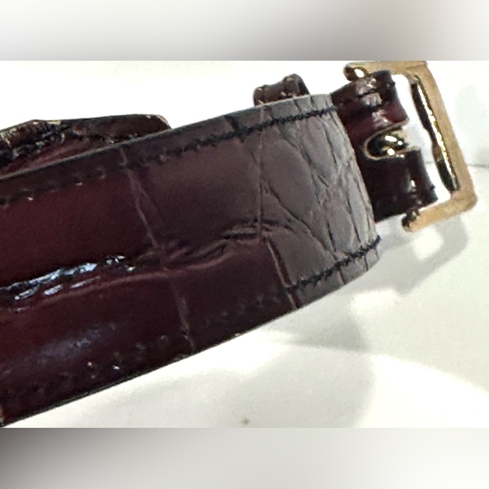 BILL BLASS DESIGNER CORDOVAN BROWN LEATHER BELT, CROCO-EMBOSSED, GOLD BUCKLE, - Picture 8 of 14